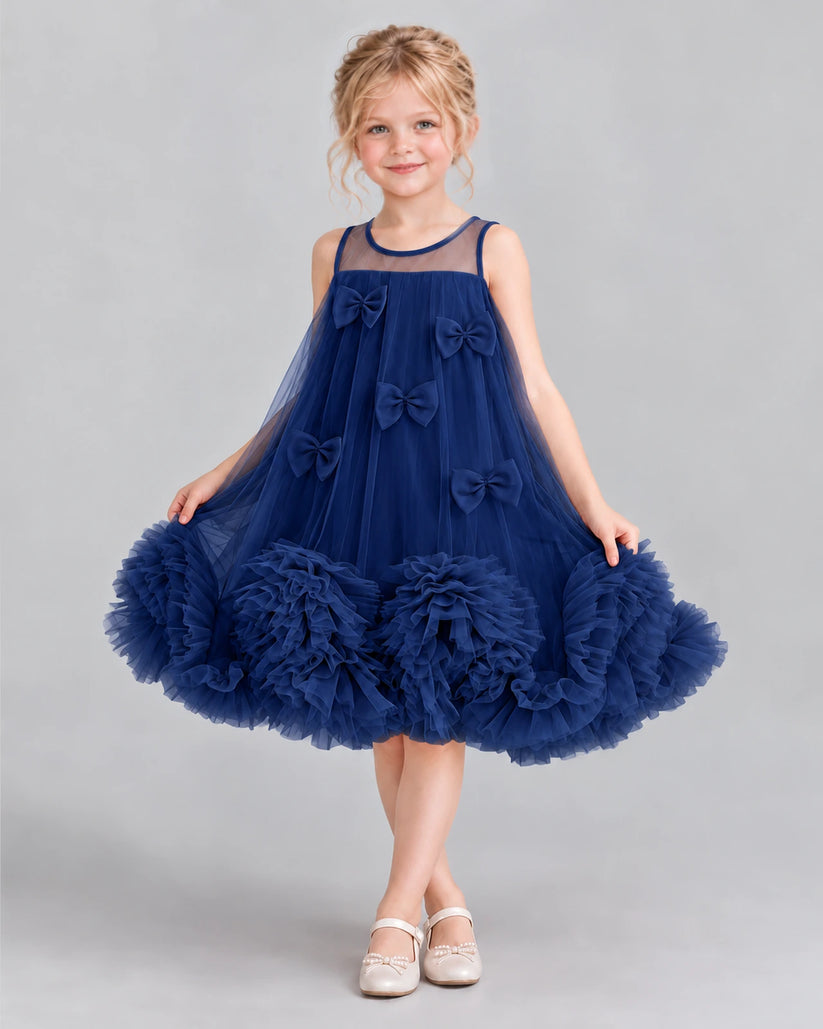 Navy Blue A-line Girls Formal Dress Front