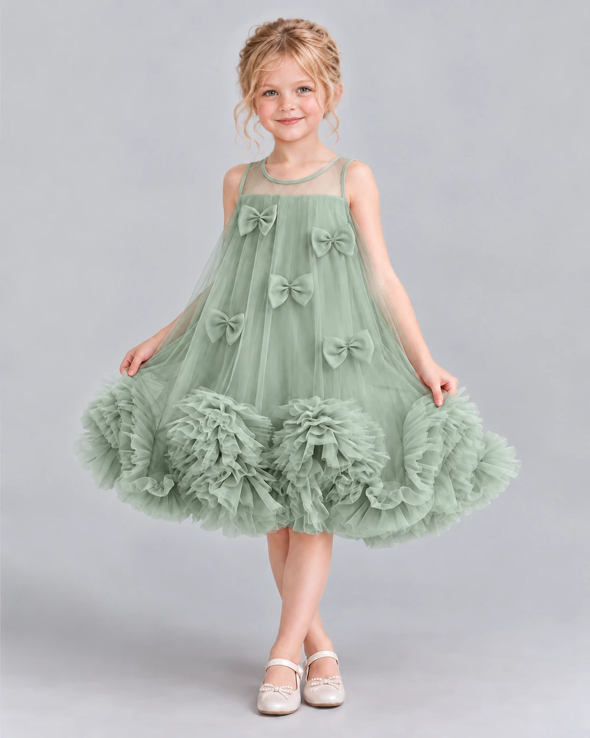 Sage Green A-line Girls Formal Dress Front