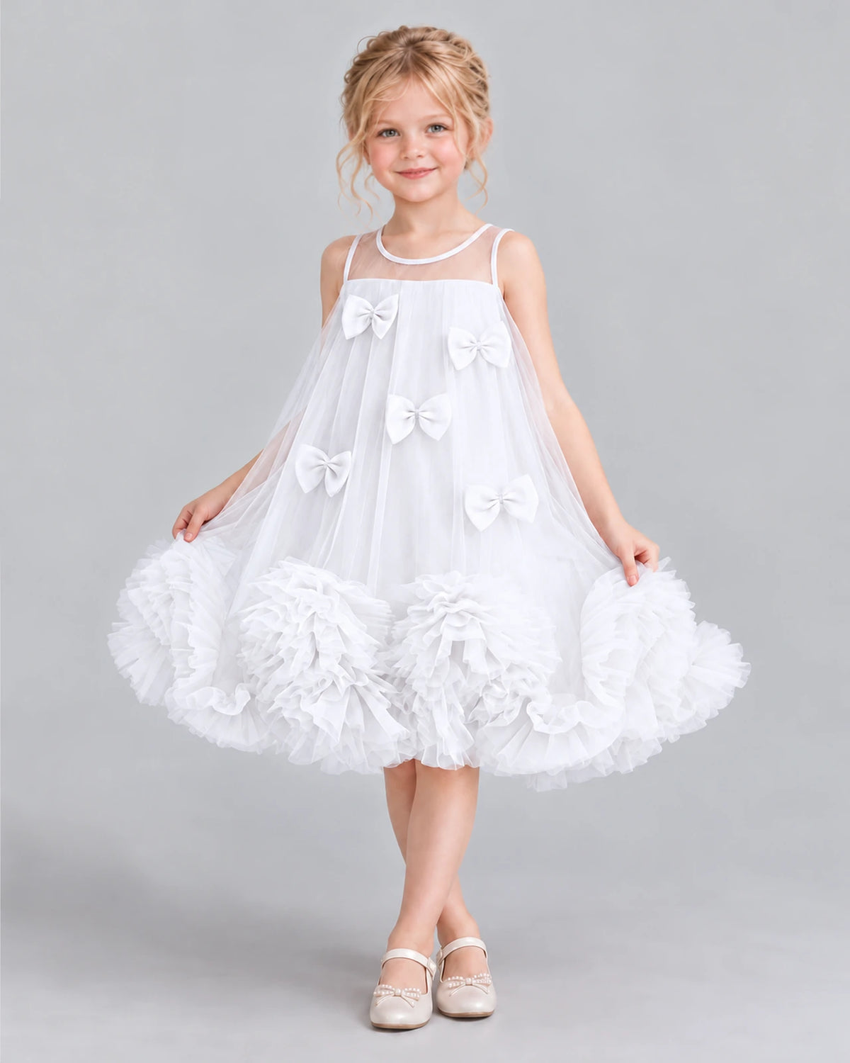 White A-line Girls Formal Dress Front