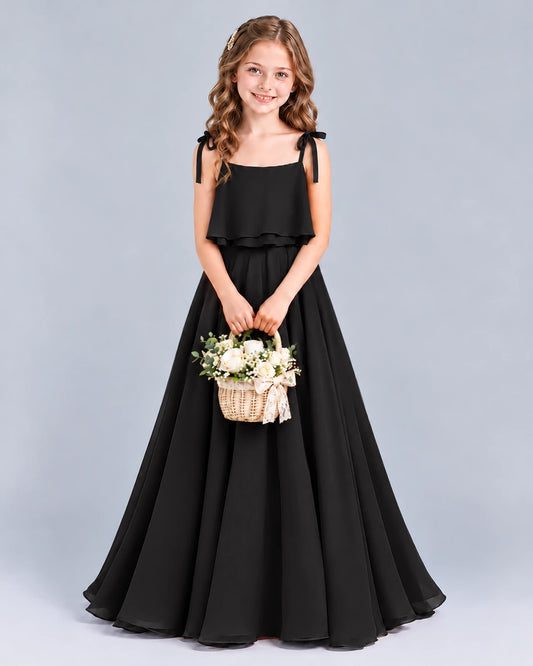 Black A-line Junior Bridesmaid Dress Front