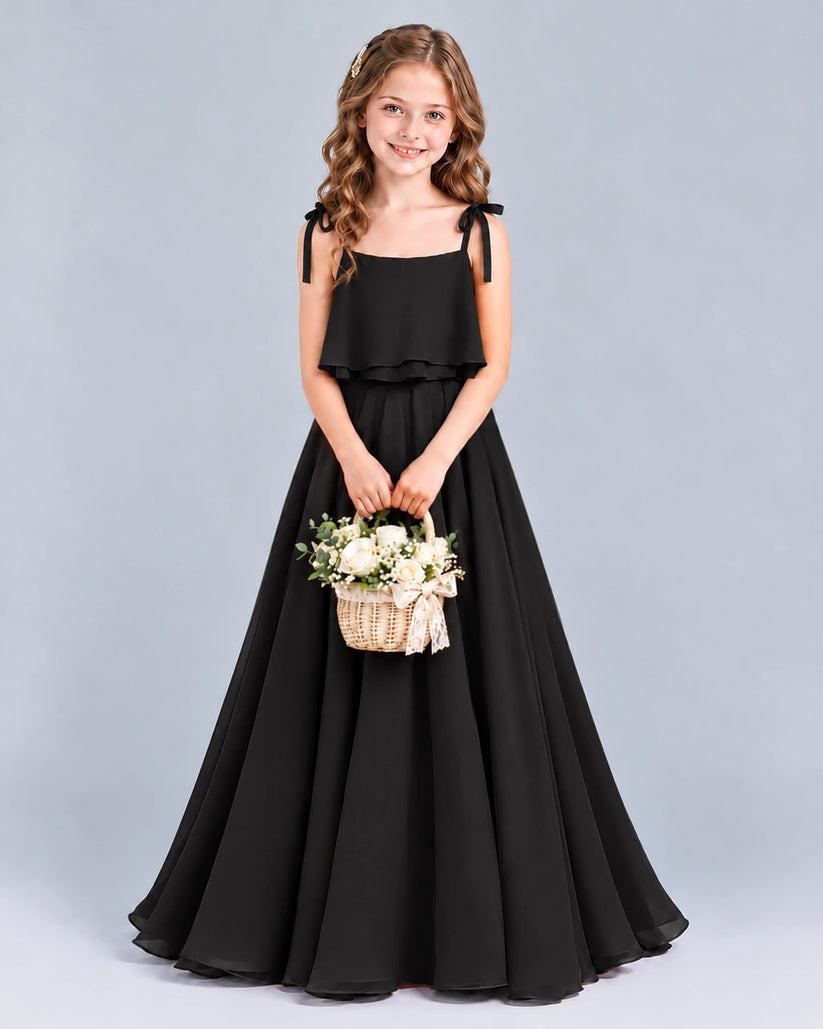 Black A-line Junior Bridesmaid Dress Front