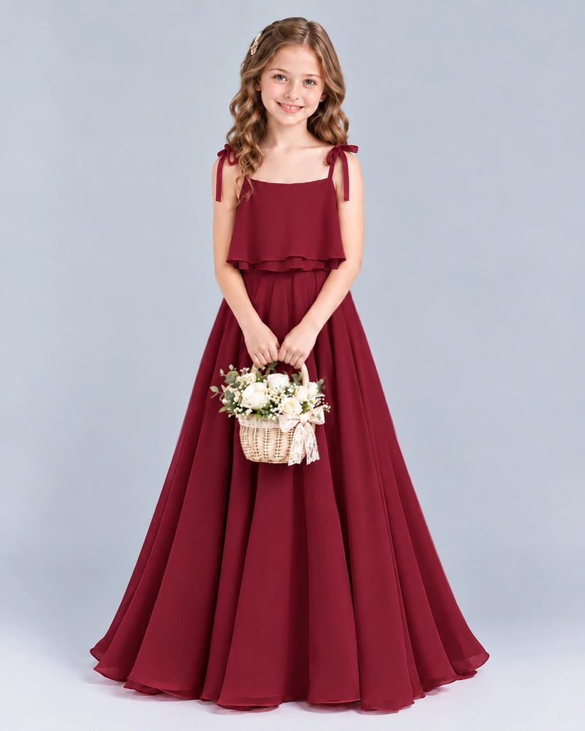 Burgundy A-line Junior Bridesmaid Dress Front