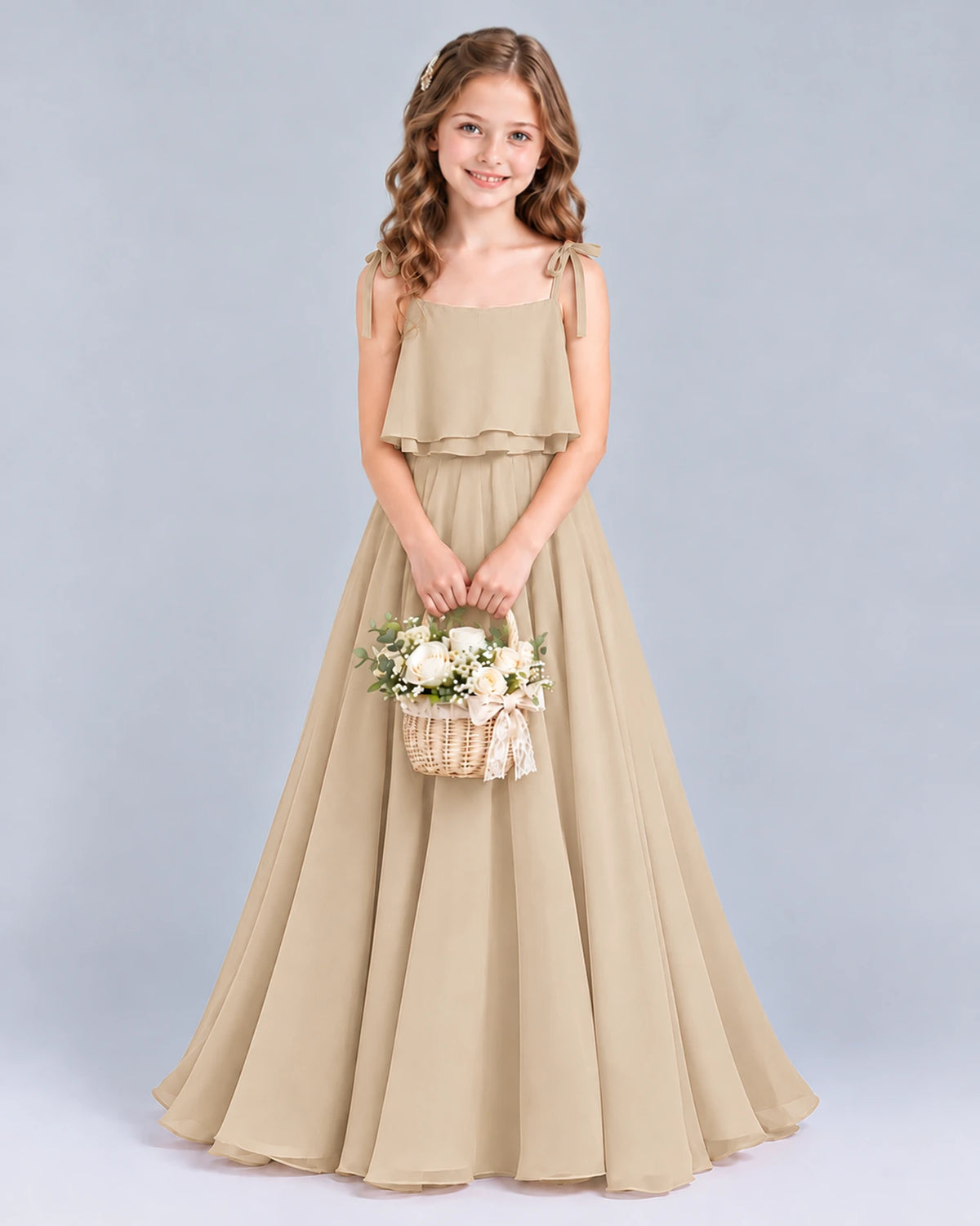 Champagne A-line Junior Bridesmaid Dress Front