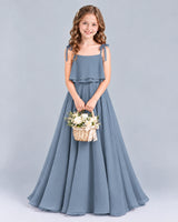 Dusty Blue A-line Junior Bridesmaid Dress Front