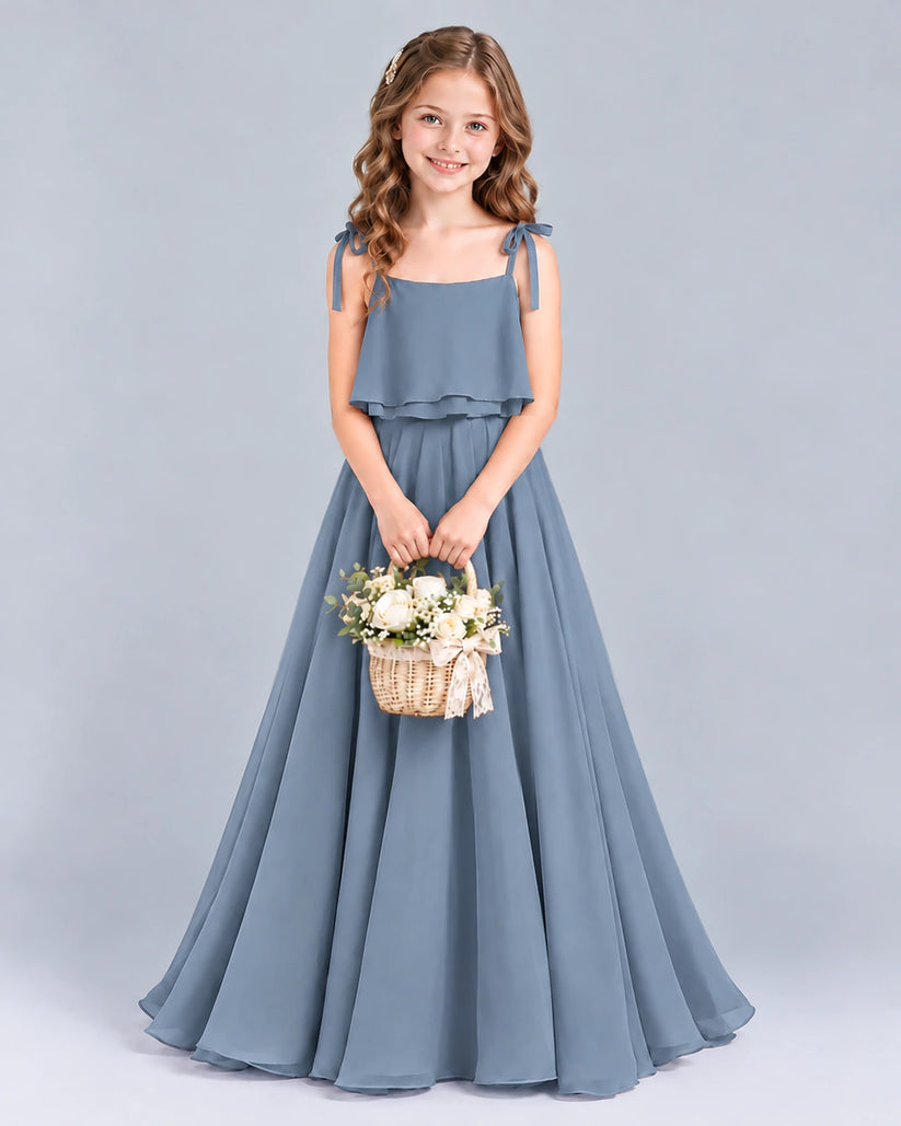 Dusty Blue A-line Junior Bridesmaid Dress Front