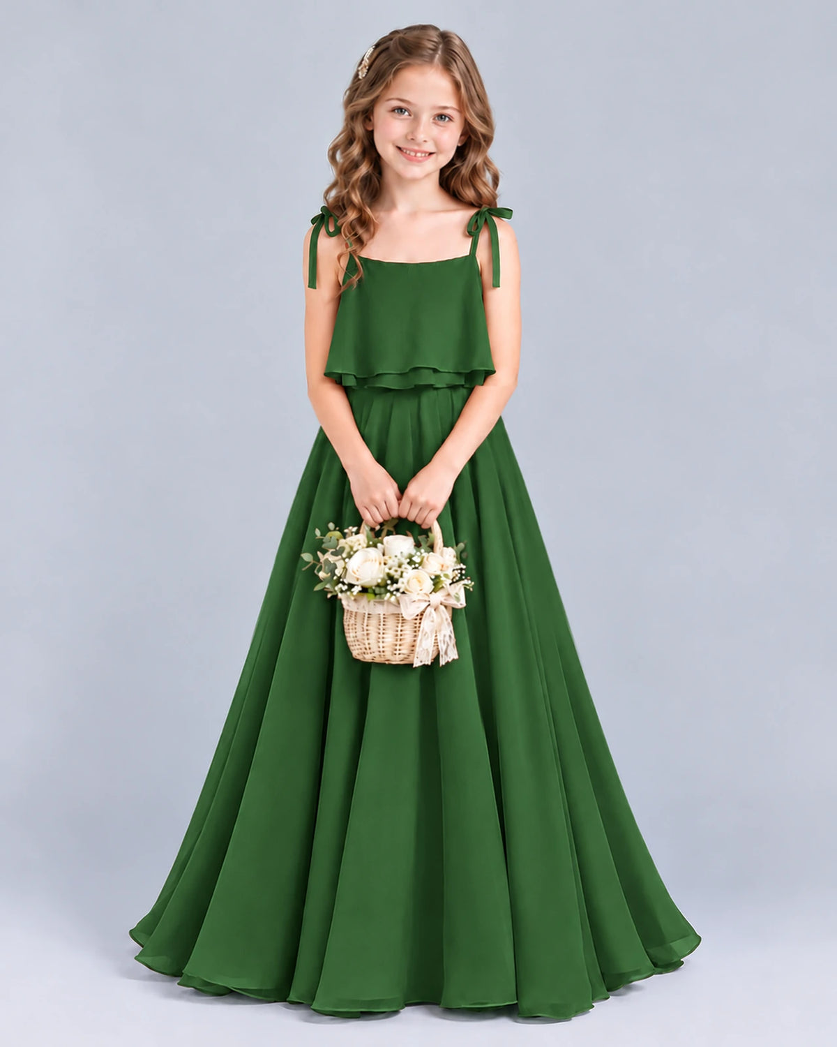 Emerald Green A-line Junior Bridesmaid Dress Front