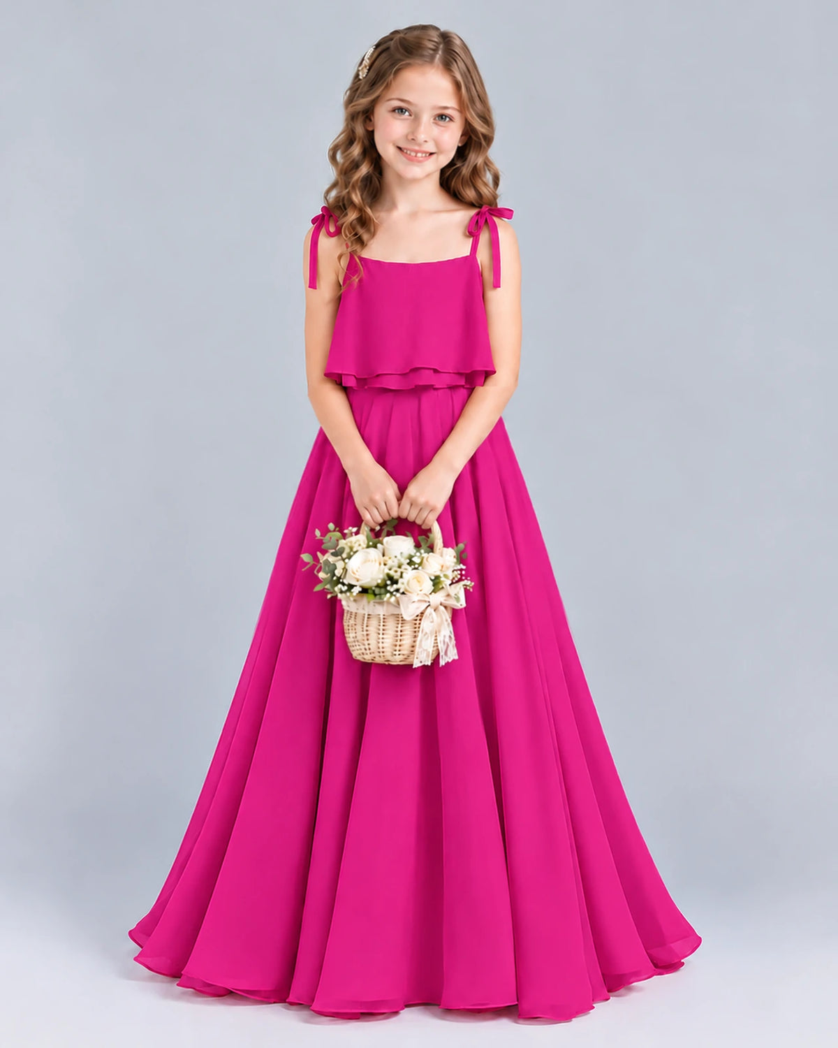 Hot Pink A-line Junior Bridesmaid Dress Front