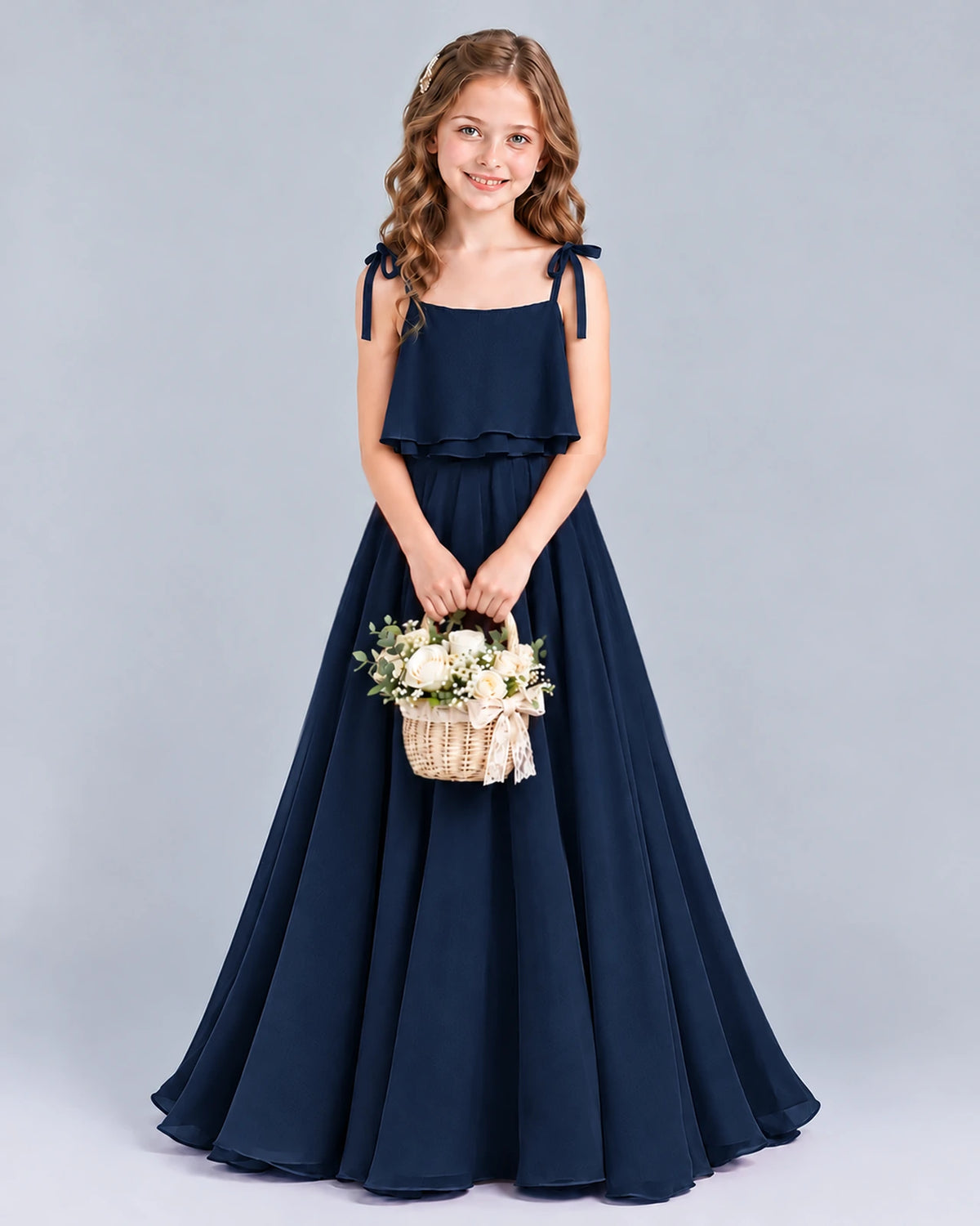 Navy Blue A-line Junior Bridesmaid Dress Front