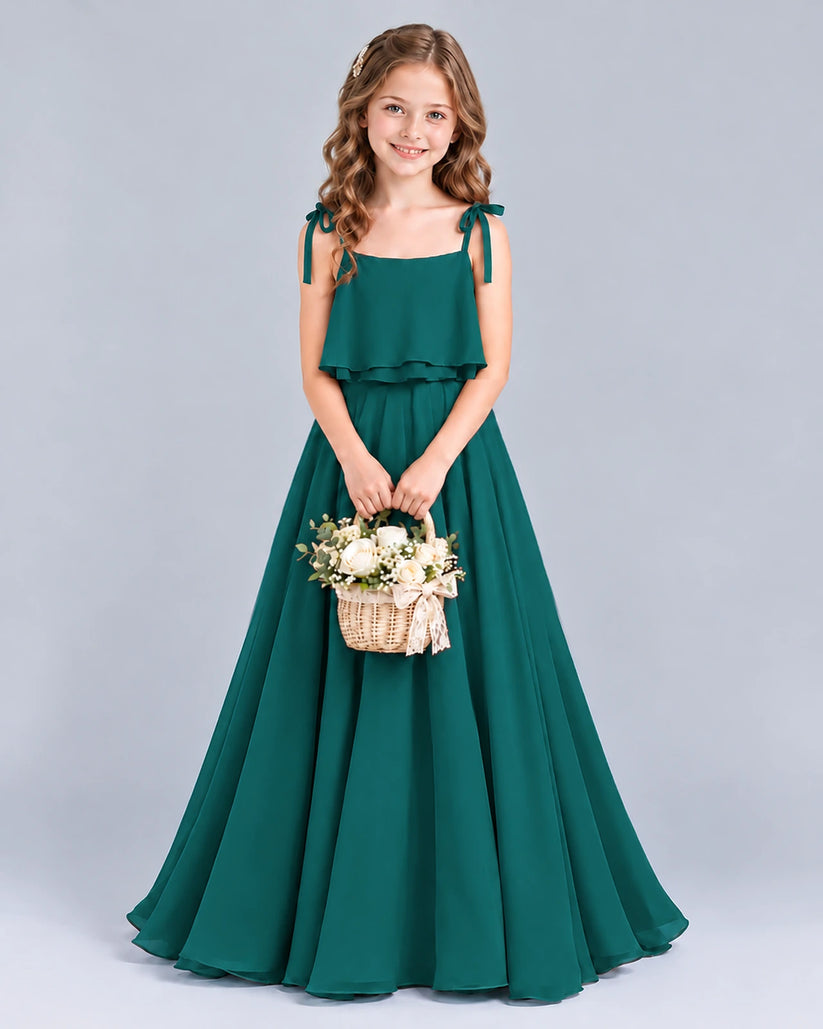 Peacock A-line Junior Bridesmaid Dress Front