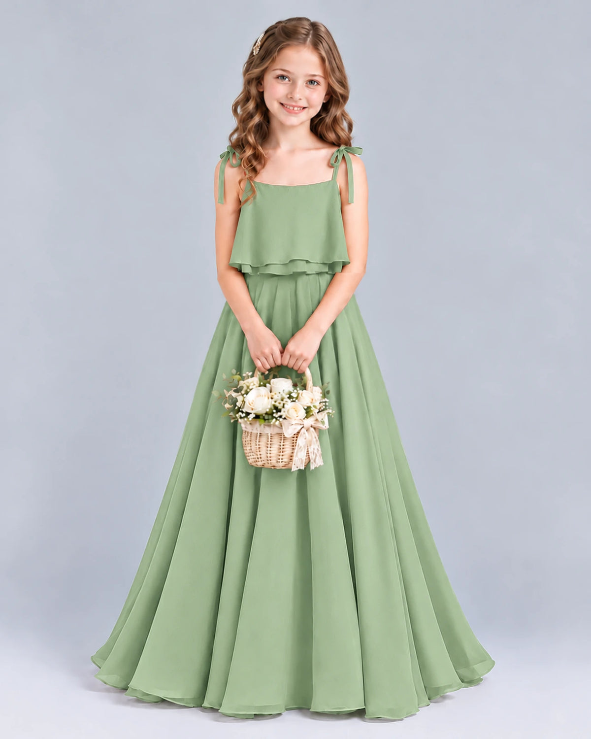 Sage Green A-line Junior Bridesmaid Dress Front