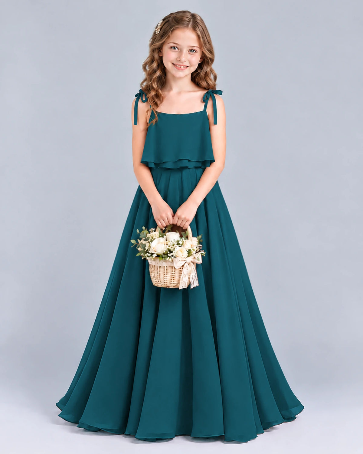 Teal A-line Junior Bridesmaid Dress Front