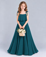 Teal A-line Junior Bridesmaid Dress Front