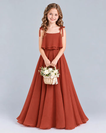 Dideyttawl Layered Bow Junior Bridesmaid Dress for Wedding Ceremonies