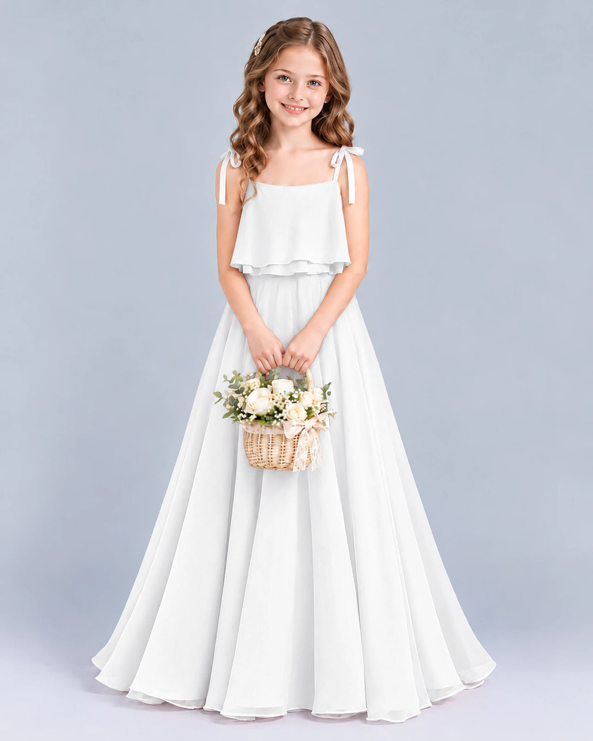 White A-line Junior Bridesmaid Dress Front