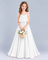 White A-line Junior Bridesmaid Dress Front