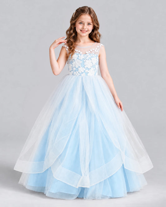 Baby Blue Ball Gown Girls Formal Dress Front
