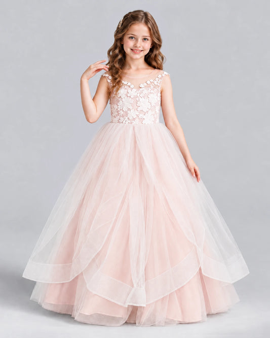 Blush Pink Ball Gown Girls Formal Dress Front
