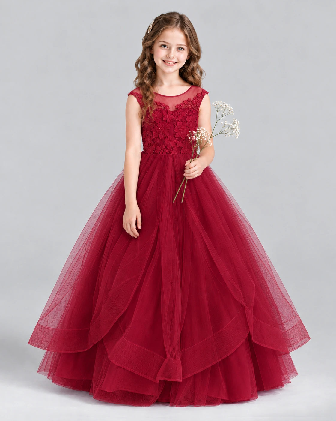Burgundy Ball Gown Girls Formal Dress Front