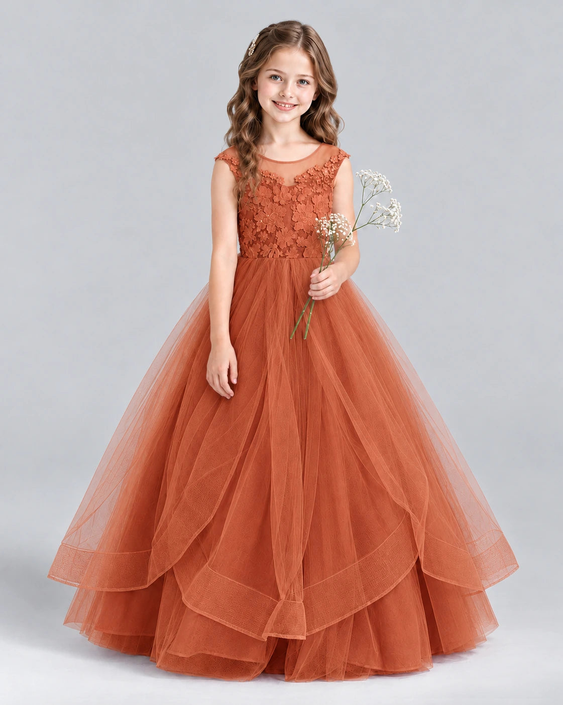 Burnt Orange Ball Gown Girls Formal Dress Front