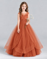 Burnt Orange Ball Gown Girls Formal Dress Front