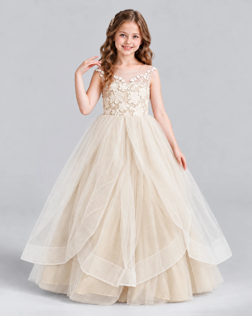 Champagne Ball Gown Girls Formal Dress Front