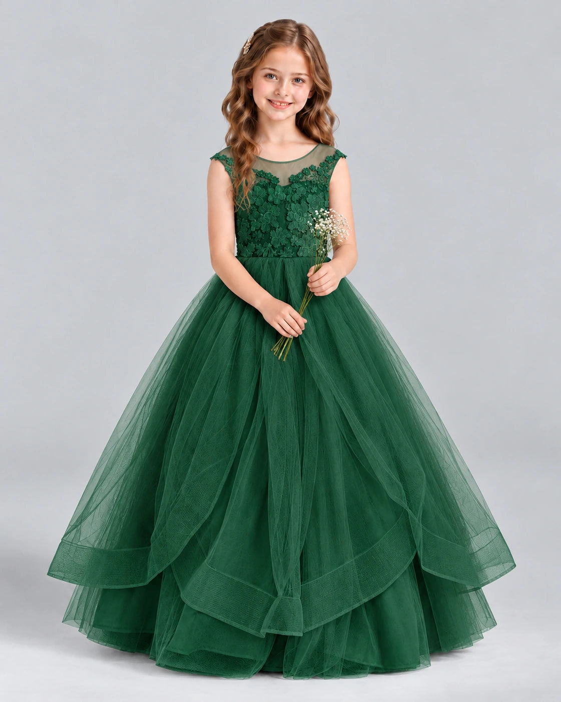 Dark Green Ball Gown Girls Formal Dress Front