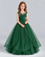 Dark Green Ball Gown Girls Formal Dress Front
