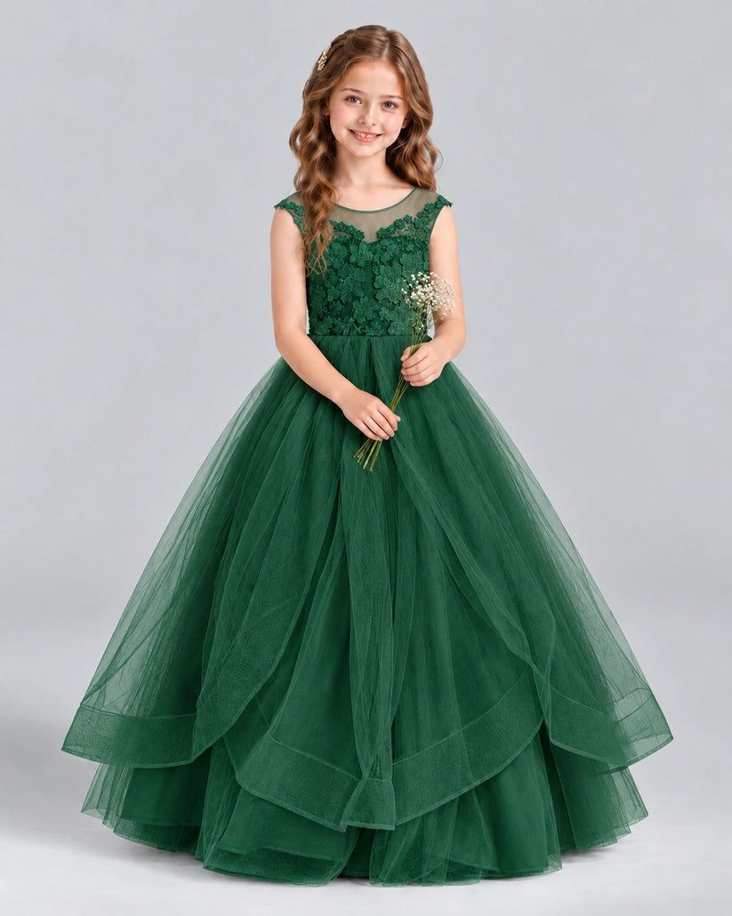 Dark Green Ball Gown Girls Formal Dress Front