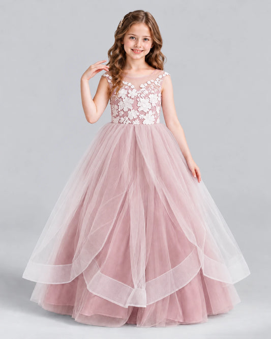 Dusty Rose Ball Gown Girls Formal Dress Front