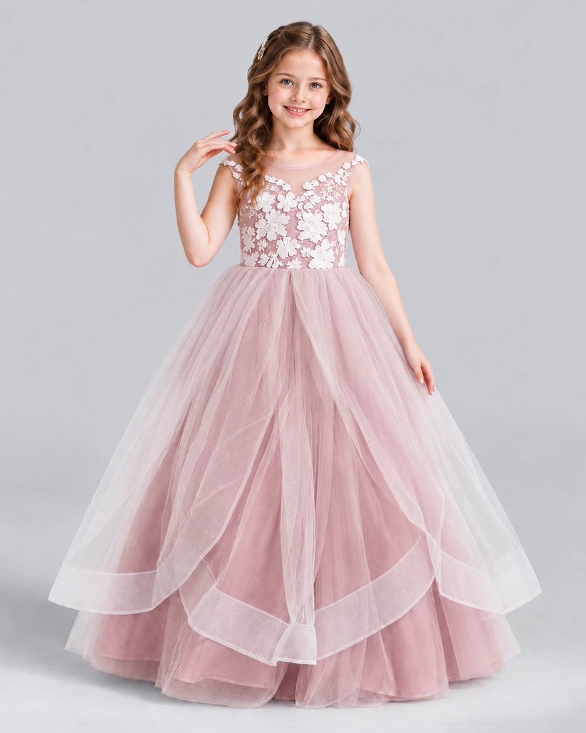 Dusty Rose Ball Gown Girls Formal Dress Front