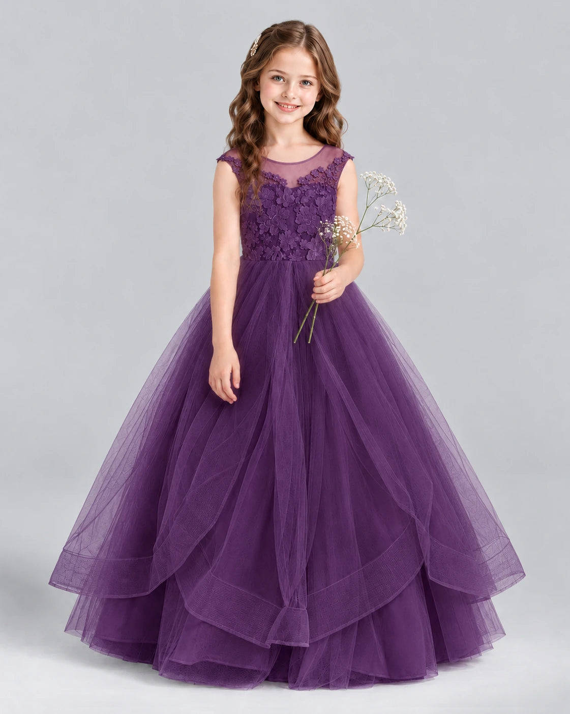 Grape Ball Gown Girls Formal Dress Front