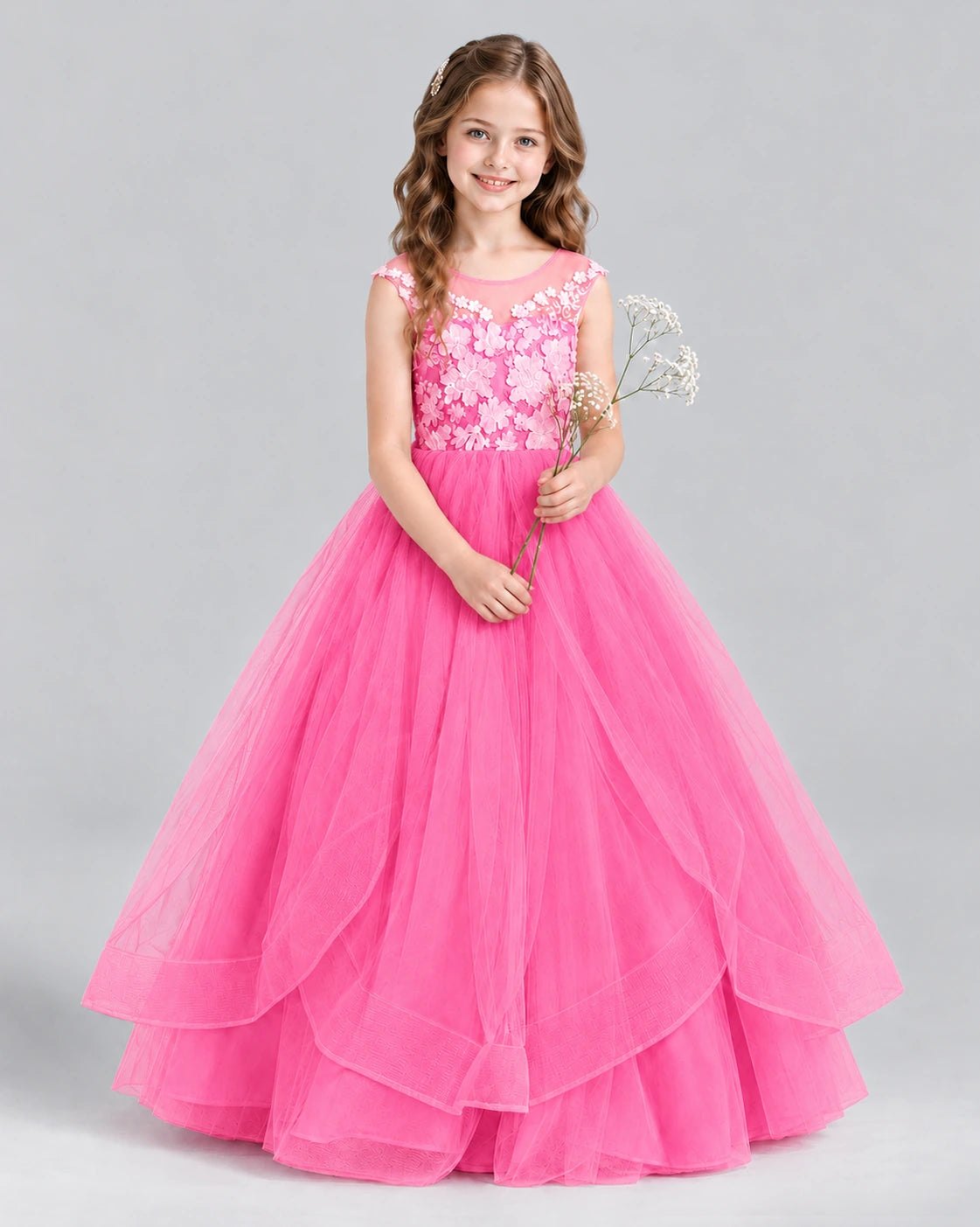 Hot Pink Ball Gown Girls Formal Dress Front