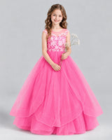 Hot Pink Ball Gown Girls Formal Dress Front