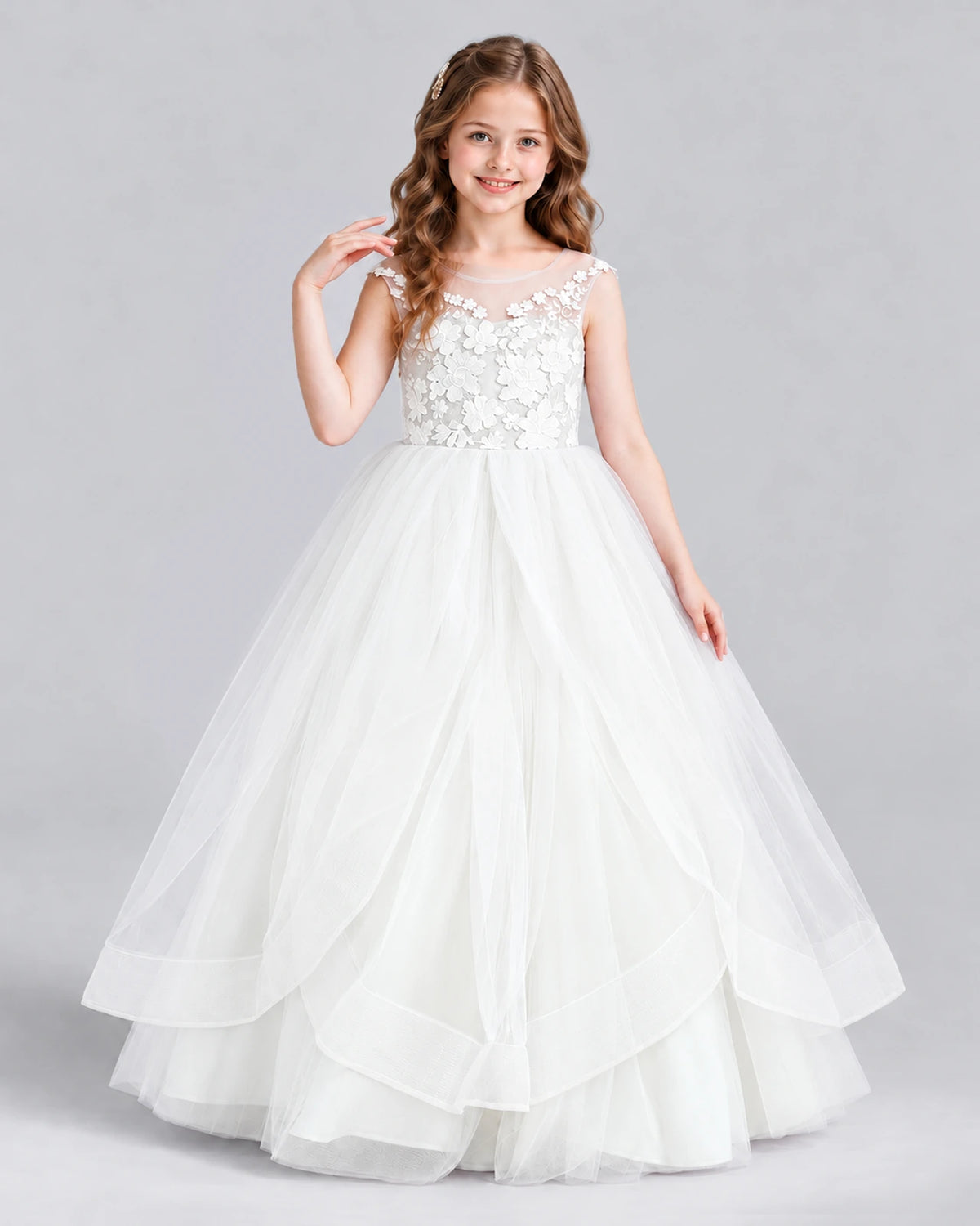 Ivory Ball Gown Girls Formal Dress Front
