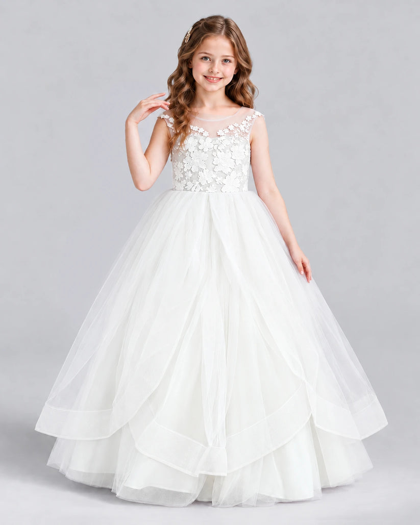 Ivory Ball Gown Girls Formal Dress Front