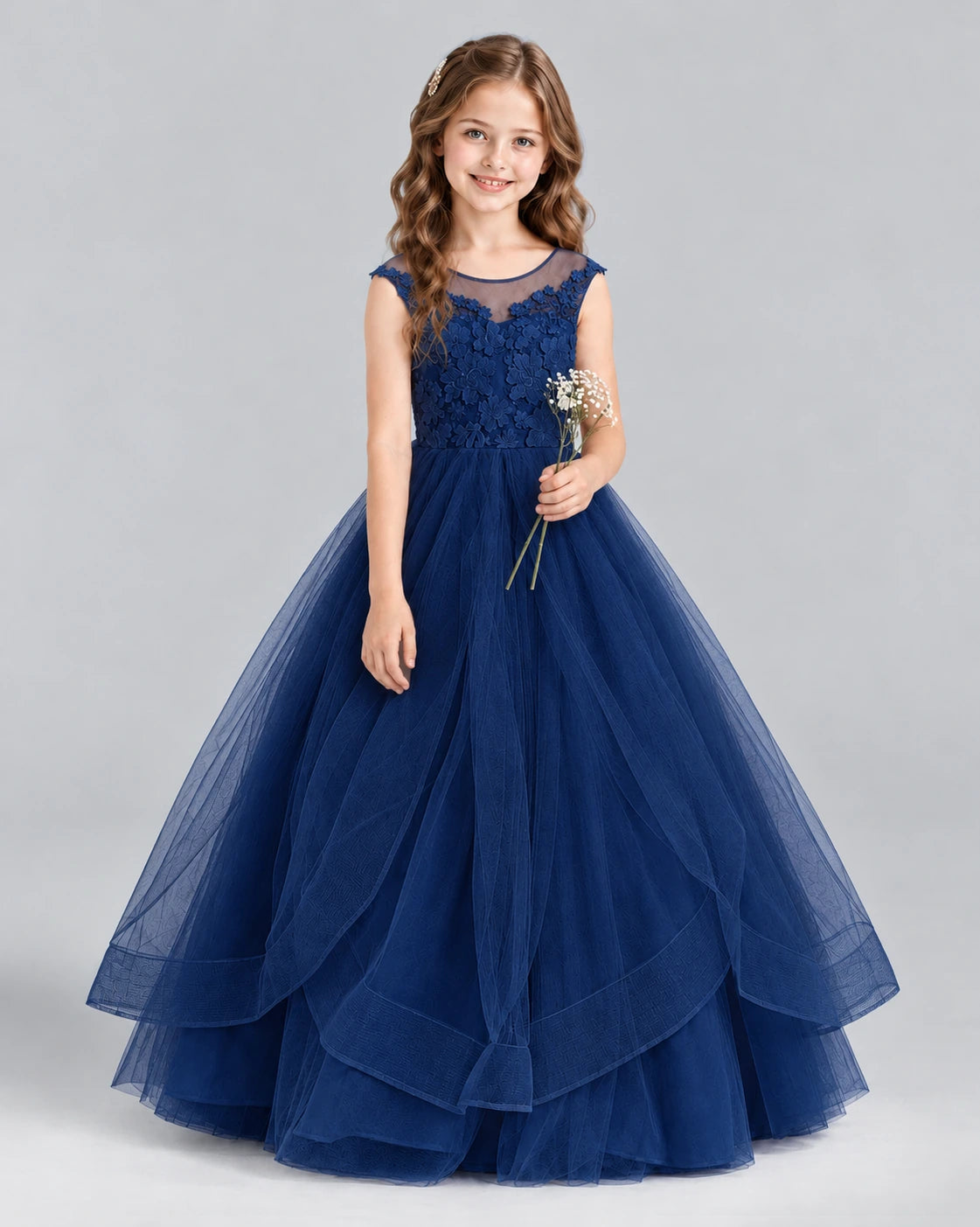 Navy Blue Ball Gown Girls Formal Dress Front