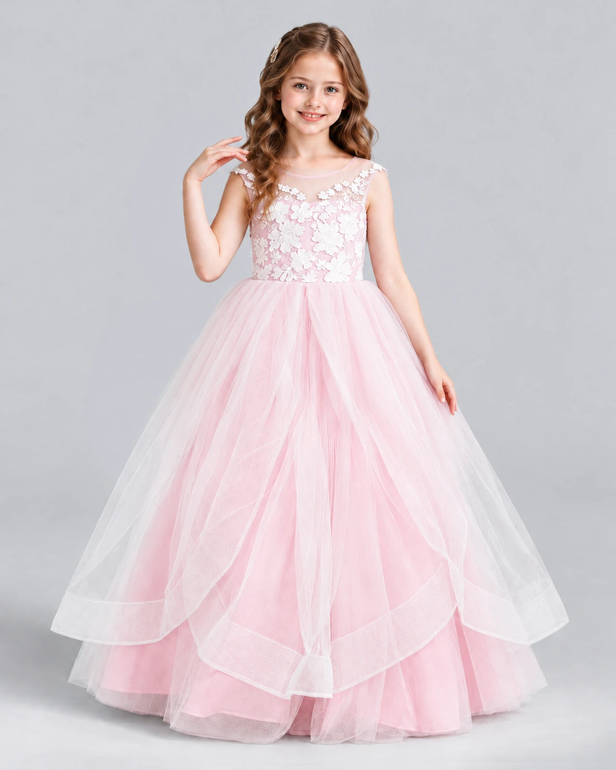 Pink Ball Gown Girls Formal Dress Front