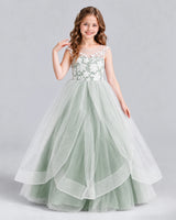 Sage Green Ball Gown Girls Formal Dress Front