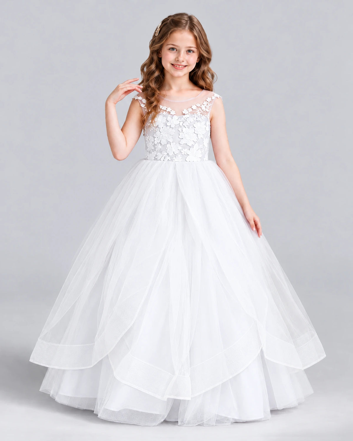 White Ball Gown Girls Formal Dress Front