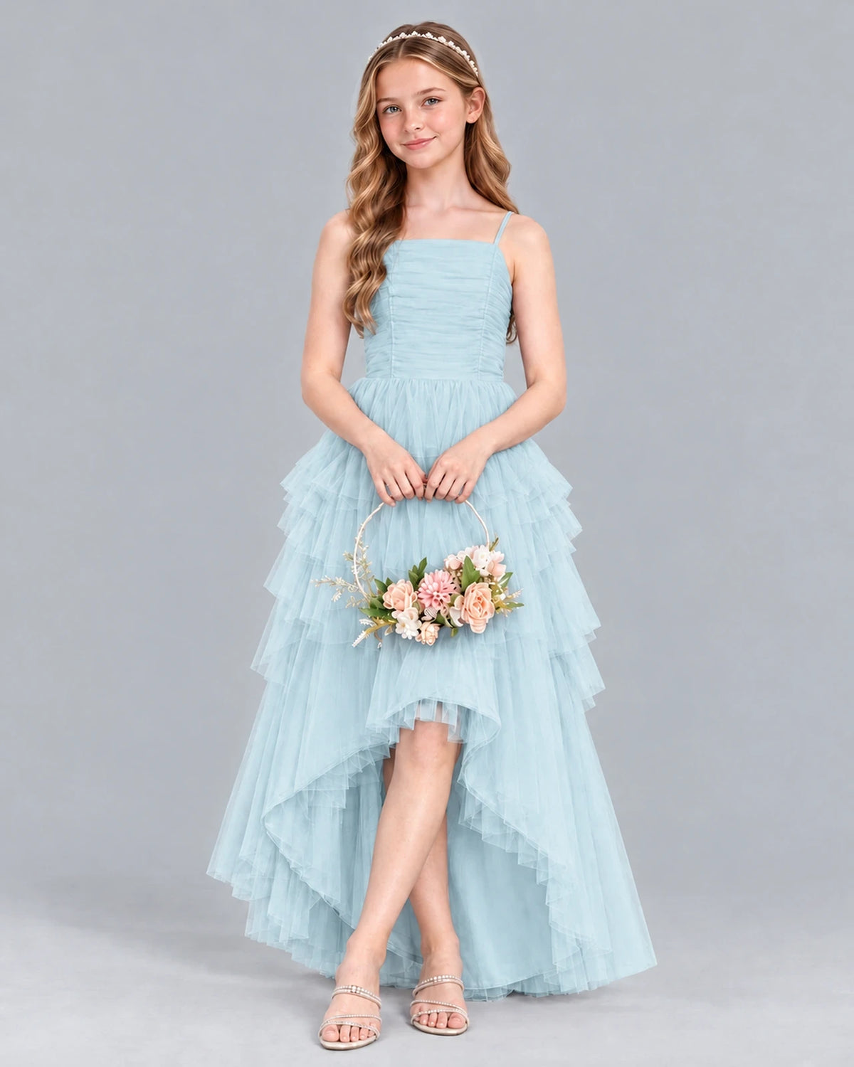 Baby Blue A-line Junior Bridesmaid Dress Front