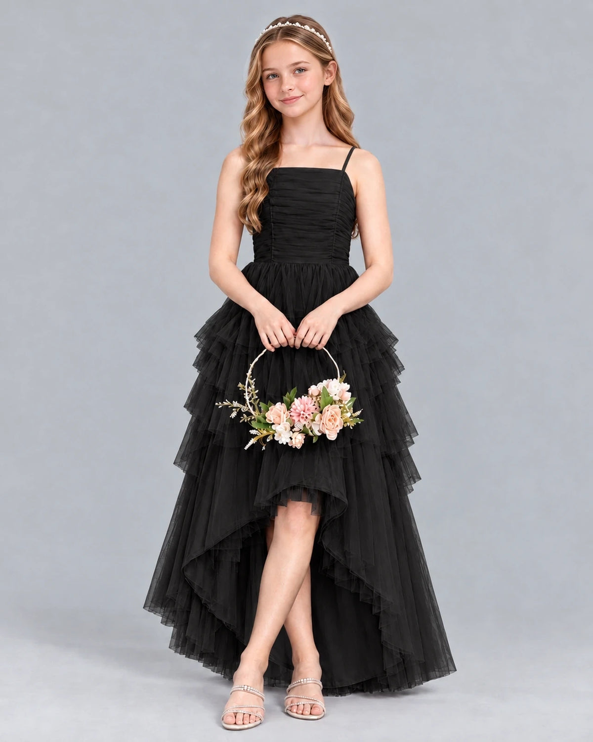 Black A-line Junior Bridesmaid Dress Front