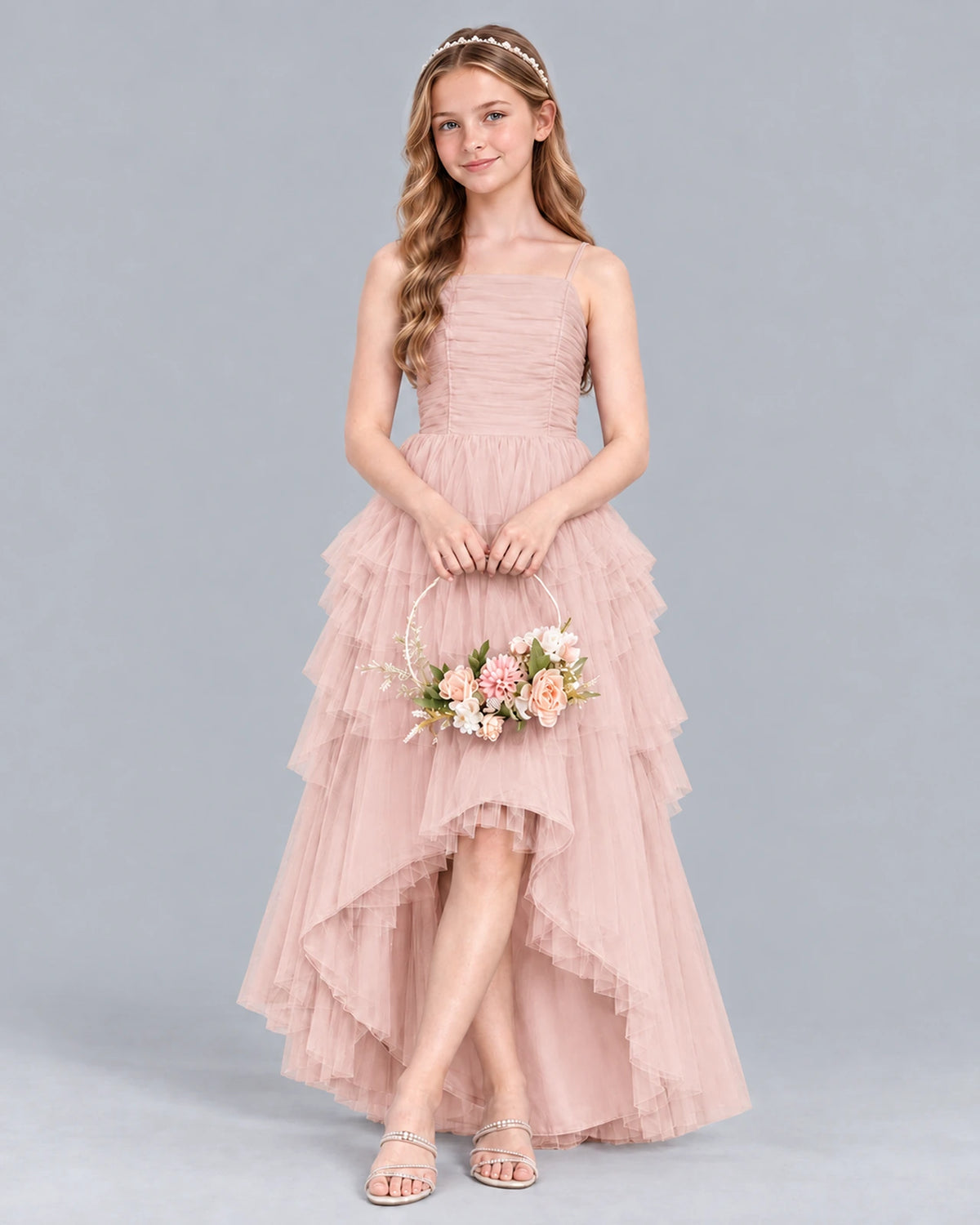 Blush Pink A-line Junior Bridesmaid Dress Front
