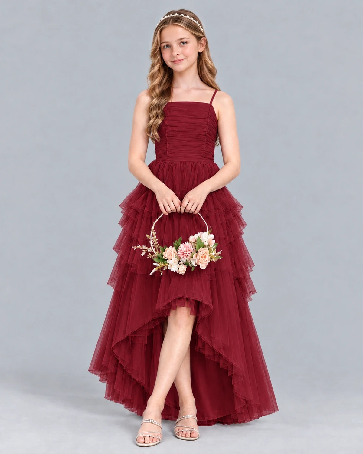 Burgundy A-line Junior Bridesmaid Dress Front
