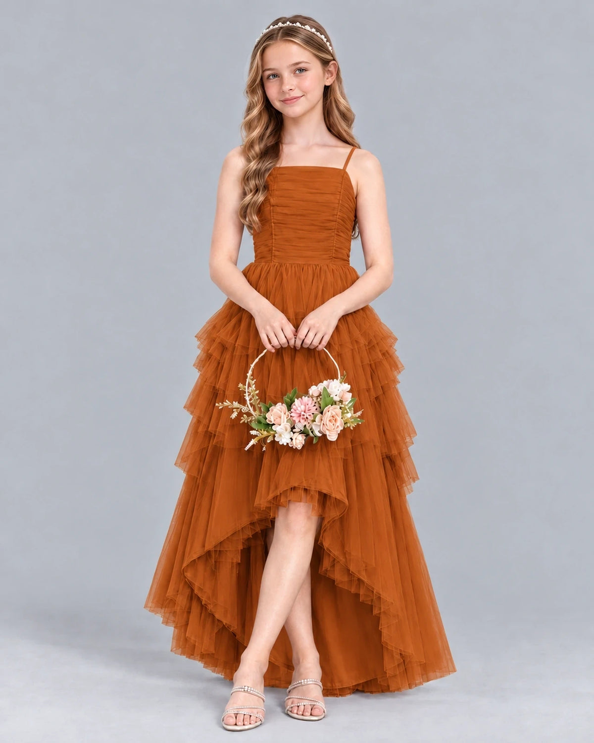 Burnt Orange A-line Junior Bridesmaid Dress Front