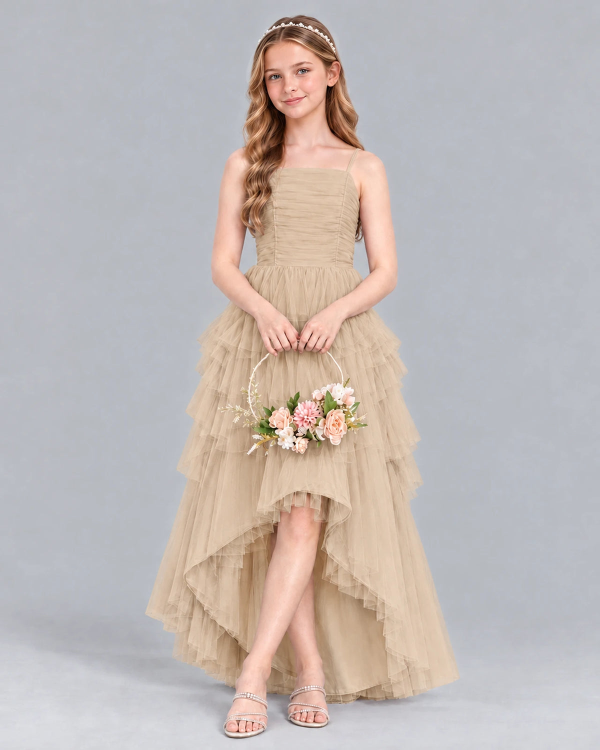 Champagne A-line Junior Bridesmaid Dress Front