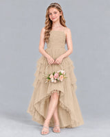 Champagne A-line Junior Bridesmaid Dress Front