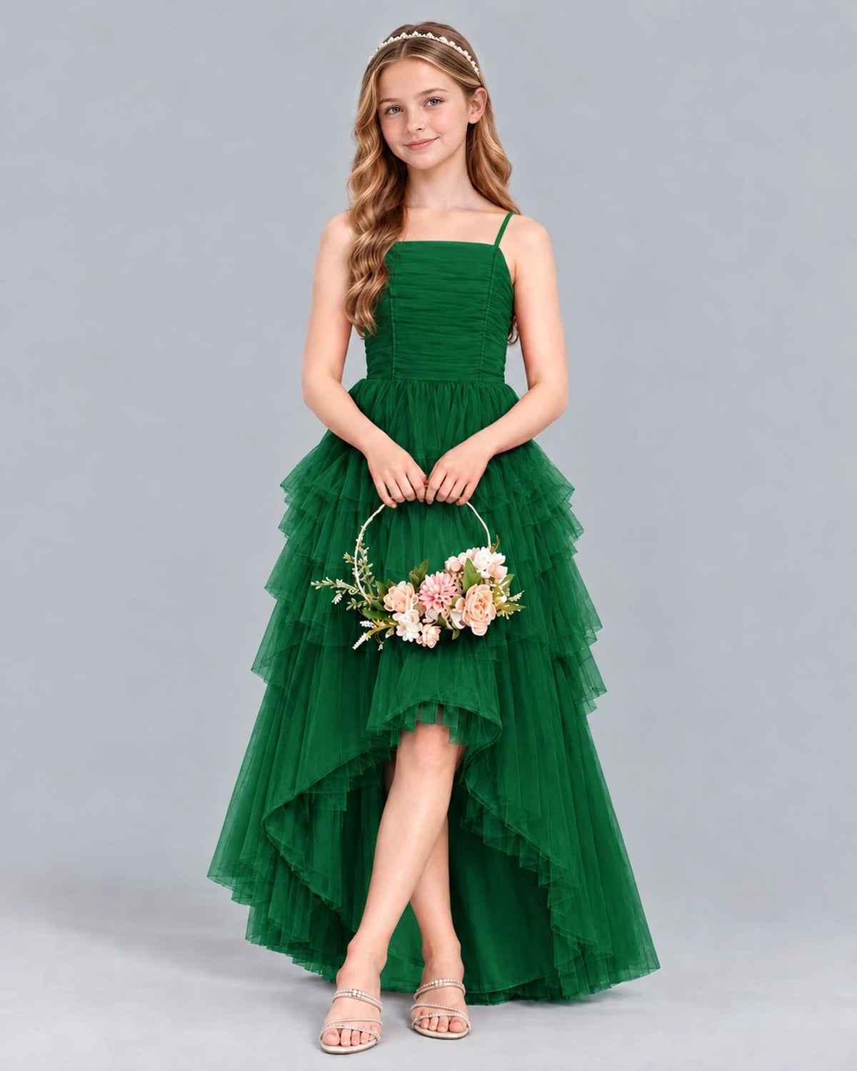 Dark Green A-line Junior Bridesmaid Dress Front