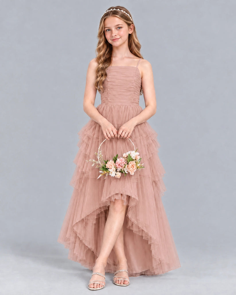 Dusty Rose A-line Junior Bridesmaid Dress Front