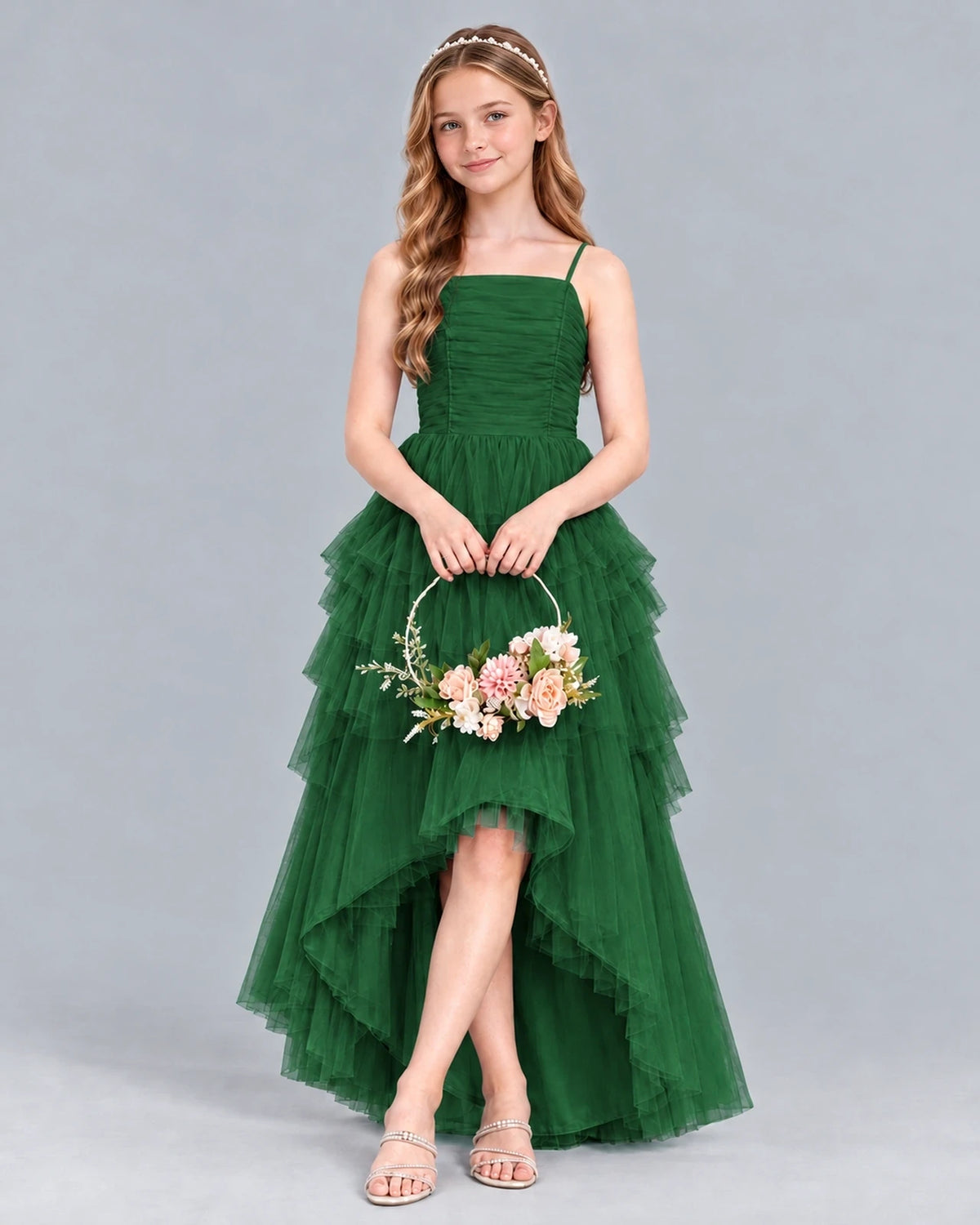Emerald Green A-line Junior Bridesmaid Dress Front