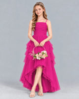 Hot Pink A-line Junior Bridesmaid Dress Front